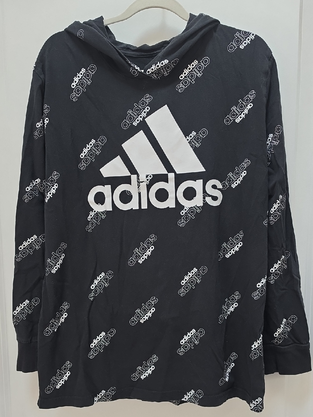 adidas Black Hoodie Tee with White Logo Print